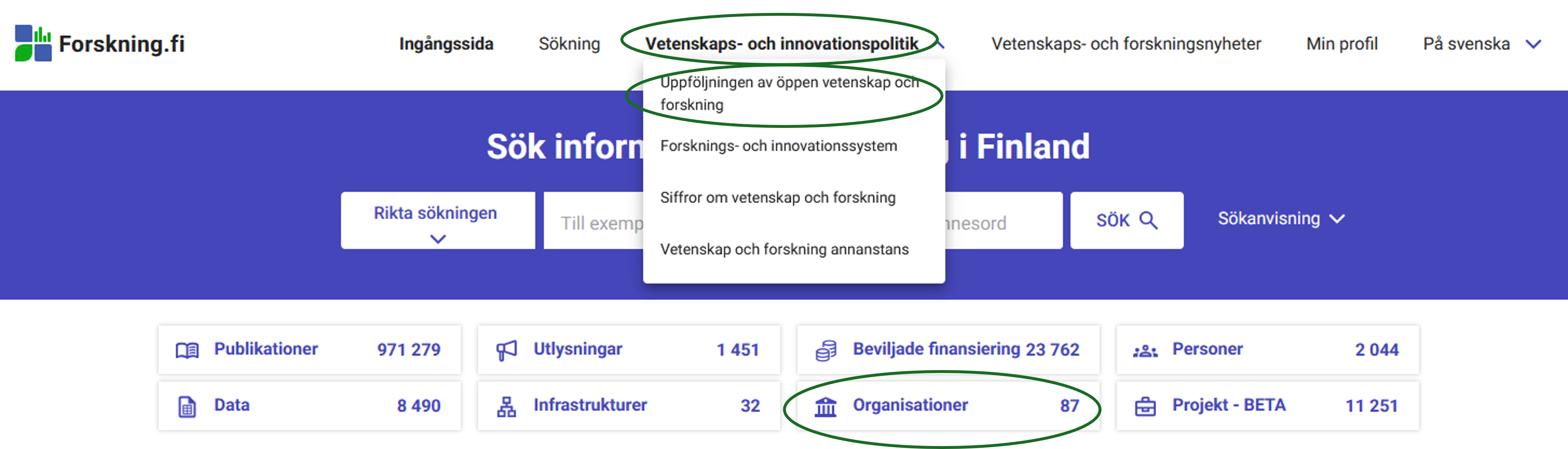 Skärmbild från Forskning.fi.