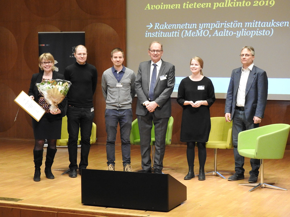 Avoimen tieteen palkinto vuonna 2019 jaettiin Rakennetun ympäristön mittauksen instituutille (MeMo, Aalto-yliopsto).