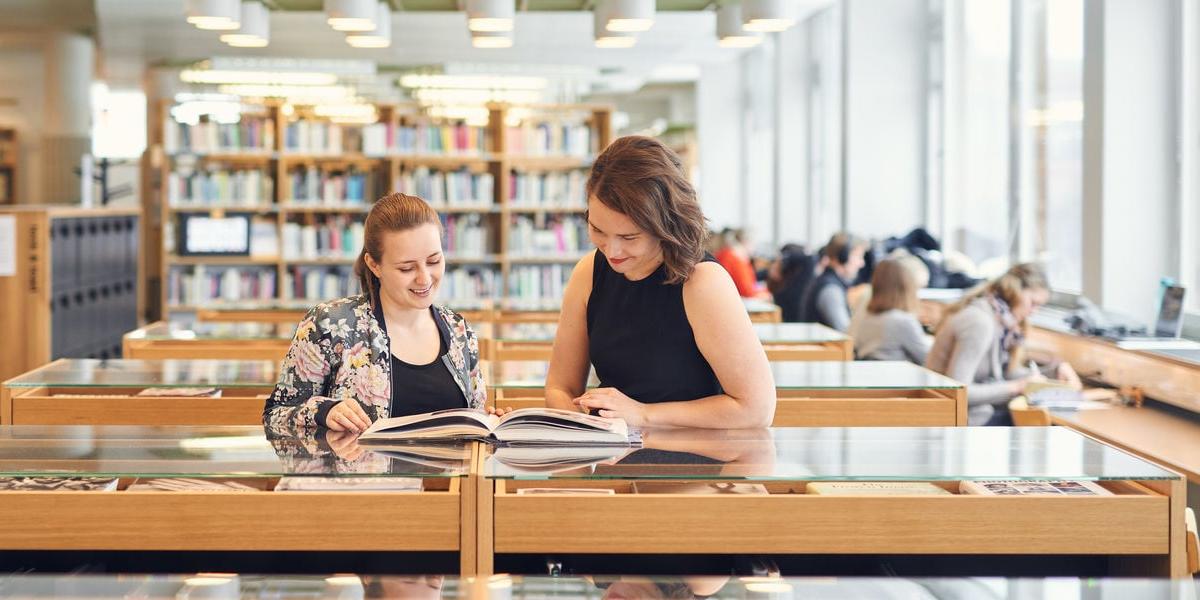 Students in a library.