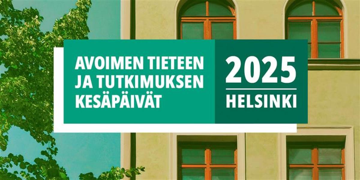 Kuvituskuva. Mukana teksti: Avoimen tieteen ja tutkimuksen kesäpäivät 2025, Helsinki.