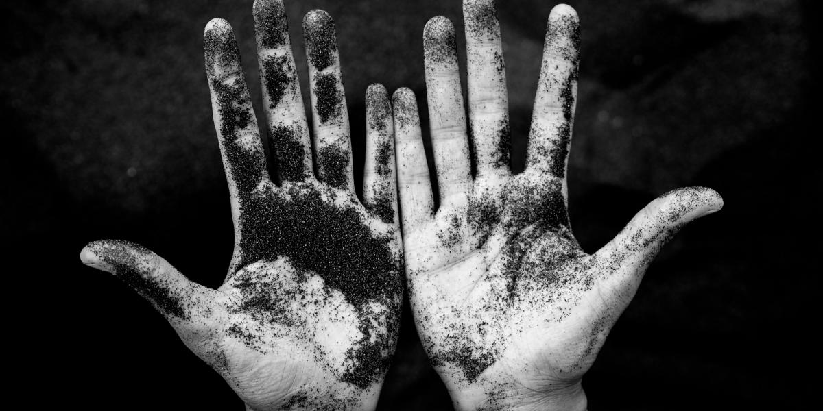 Illustration. Hands on dirt. 