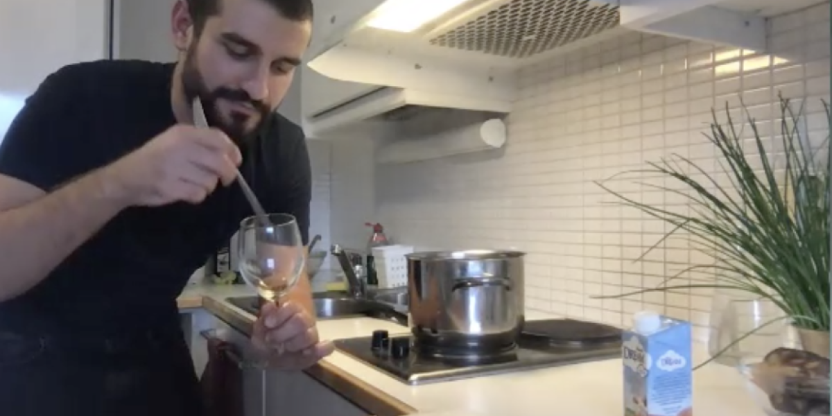 Ruben Vicente cooking in the kitchen.