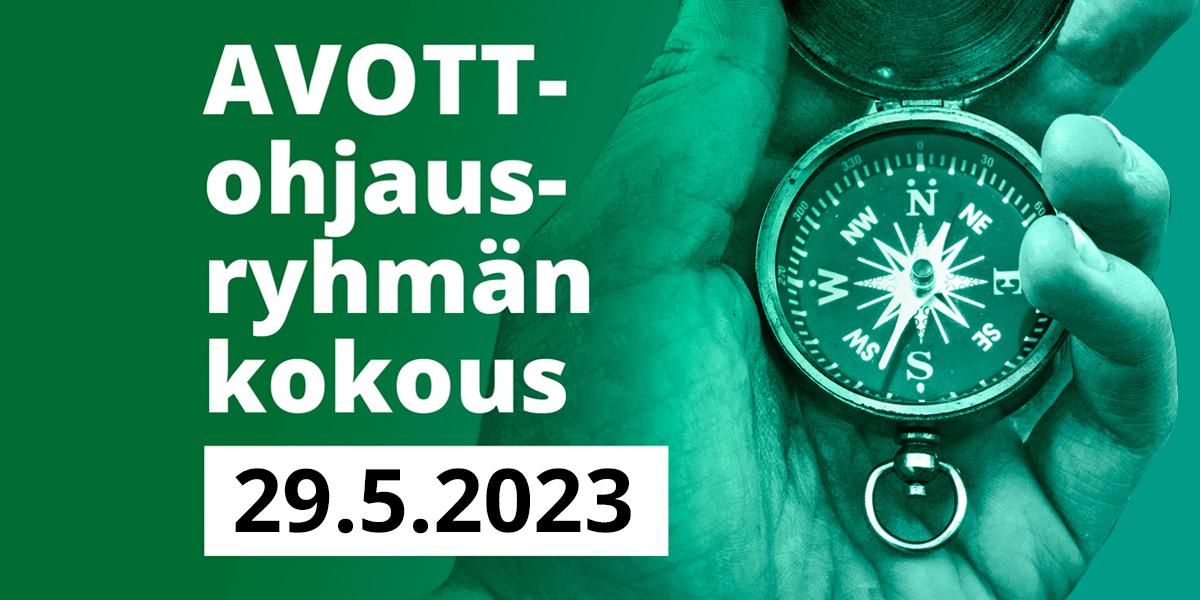 alt="Kuvituskuva, jonka päällä teksti "AVOTT-ohjausryhmän kokous 29.5.2023".