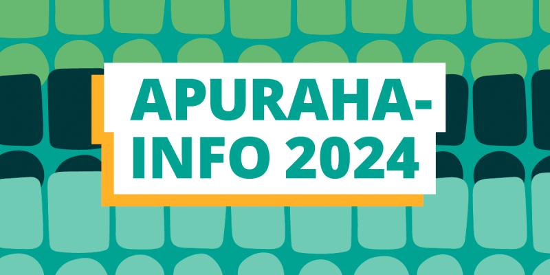 På grön-vit bakgrund grön text Apurahainfo 2024
