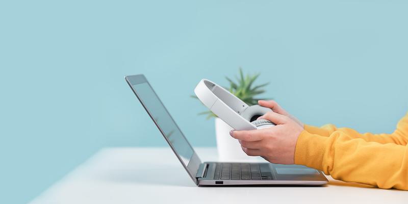 Laptop and headphones