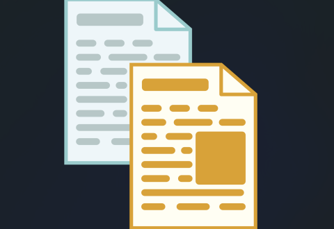 Illustration: Two stylised graphics of document papers. 